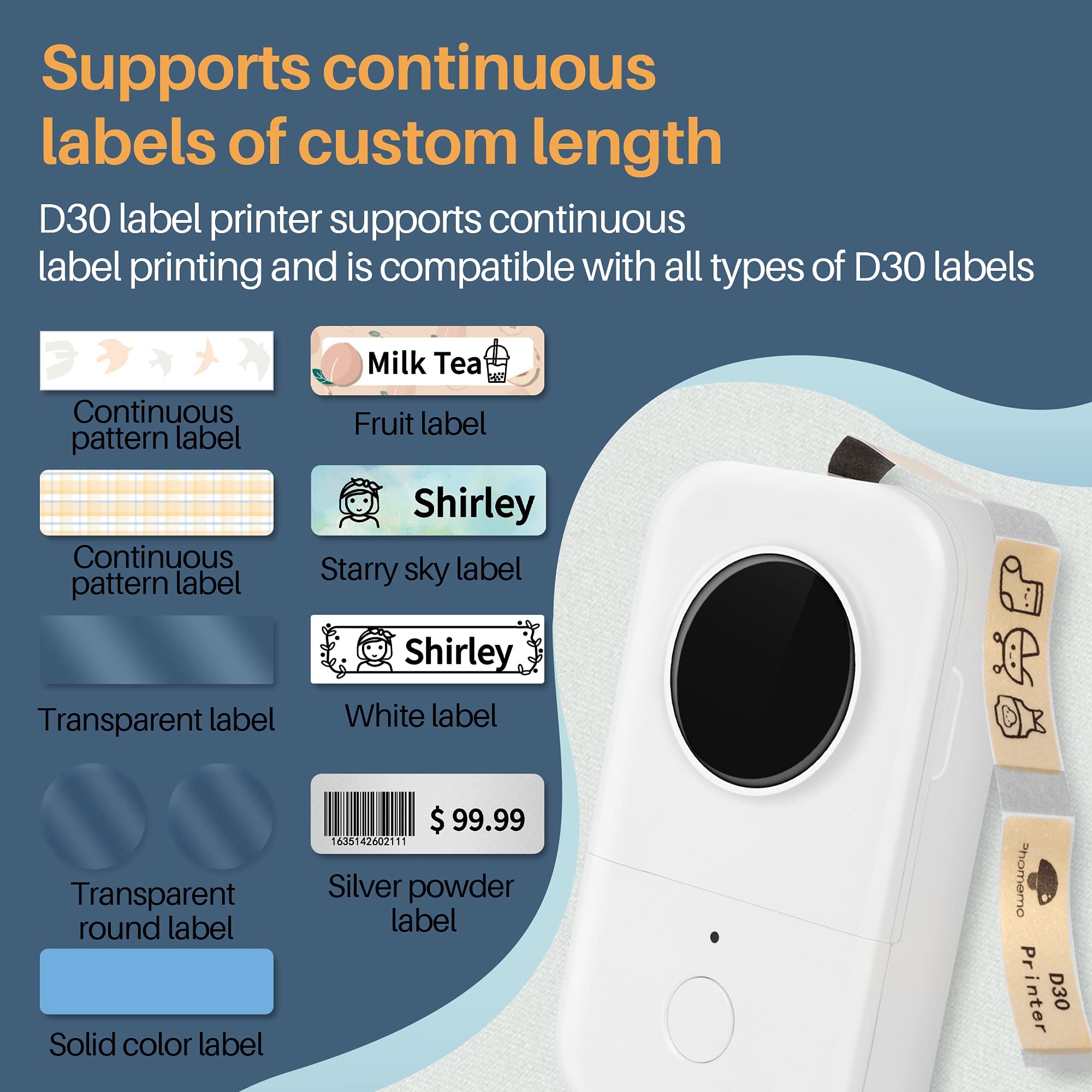 HASTHIP D30 Label Maker,Sticker Maker Machine with One Tape Inkless Small Bluetooth Label Printer for iOS and Android Thermal Inkless Printer for Home Office-White HASTHIP D30 Label Maker,Sticker Maker Machine with One Tape Inkless Small Bluetooth Label Printer for iOS and Android Thermal Inkless Printer for Home Office-White